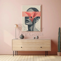 Surreal Grayscale Woman with Red Flower Art Poster PosterGoat