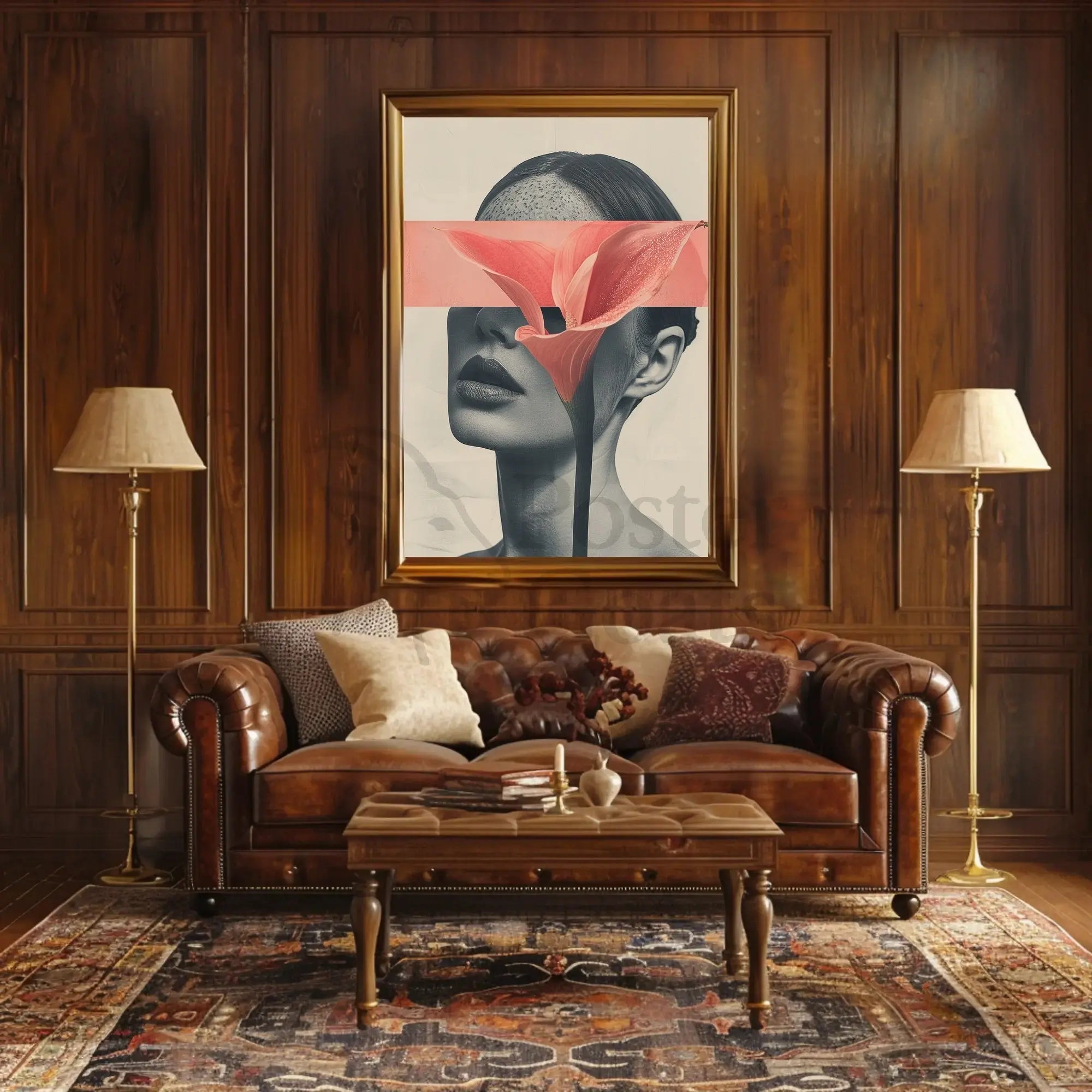 Surreal Grayscale Woman with Red Flower Art Poster PosterGoat