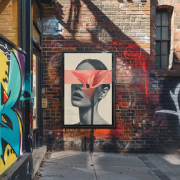 Surreal Grayscale Woman with Red Flower Art Poster PosterGoat