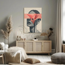 Surreal Grayscale Woman with Red Flower Art Poster PosterGoat