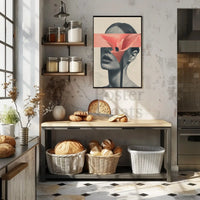 Surreal Grayscale Woman with Red Flower Art Poster PosterGoat