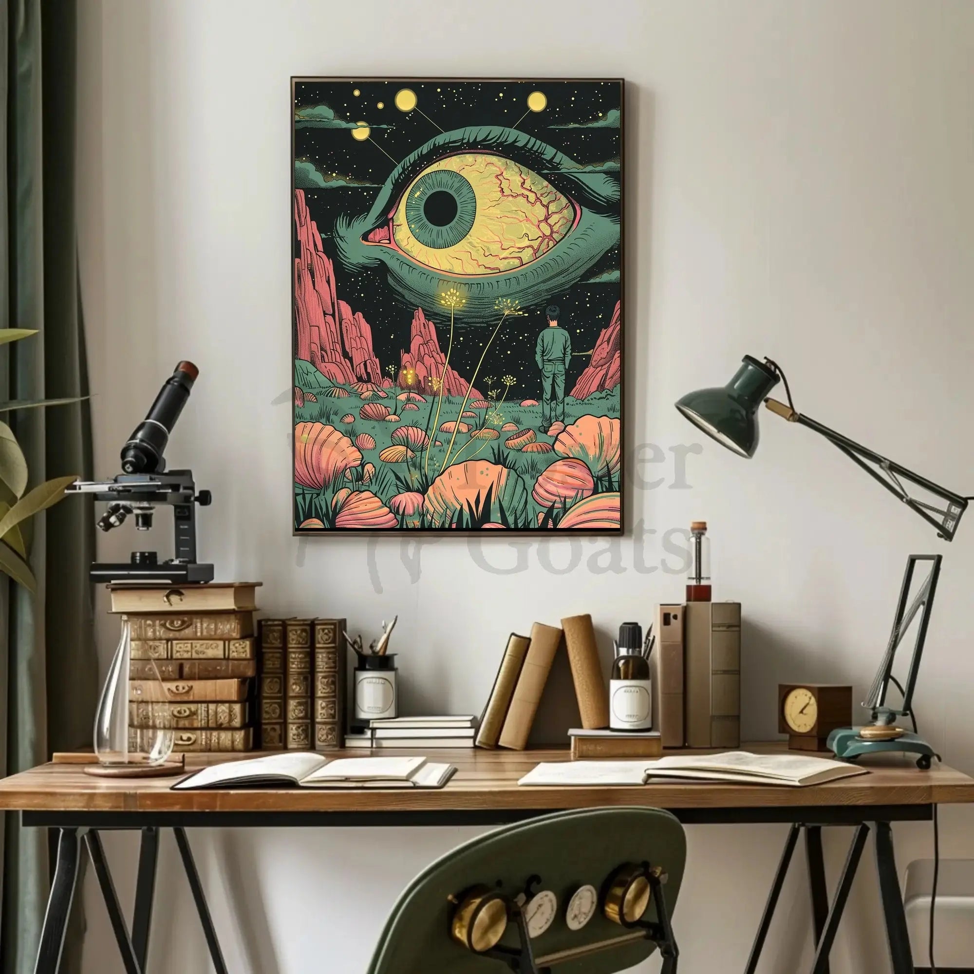 Surreal Landscape with Eye in Sky Futuristic Sci-Fi Poster PosterGoat