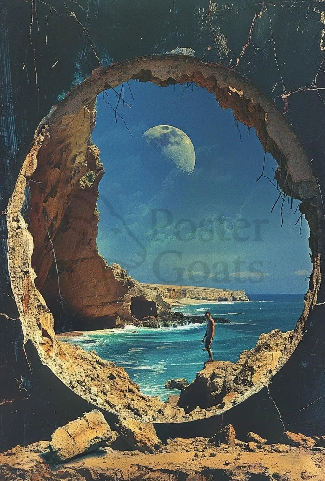 Surreal Ocean Landscape with Moon Futuristic Sci-Fi Poster PosterGoat