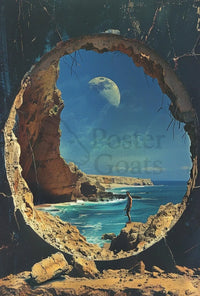 Surreal Ocean Landscape with Moon Futuristic Sci-Fi Poster PosterGoat