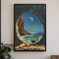 Surreal Ocean Landscape with Moon Futuristic Sci-Fi Poster PosterGoat