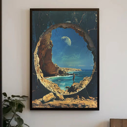 Surreal Ocean Landscape with Moon Futuristic Sci-Fi Poster PosterGoat