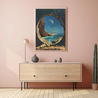 Surreal Ocean Landscape with Moon Futuristic Sci-Fi Poster PosterGoat
