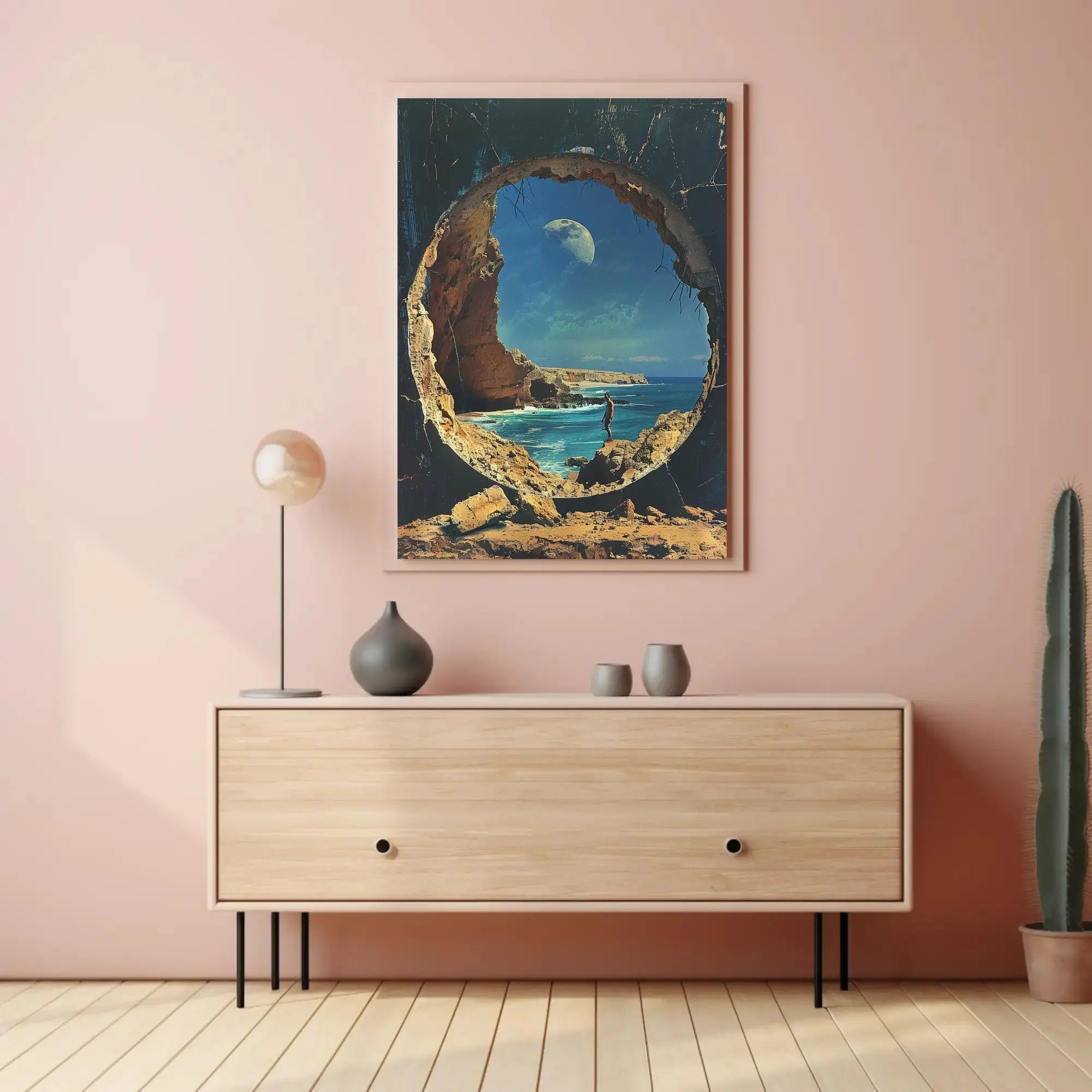 Surreal Ocean Landscape with Moon Futuristic Sci-Fi Poster PosterGoat