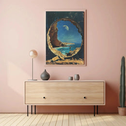 Surreal Ocean Landscape with Moon Futuristic Sci-Fi Poster PosterGoat