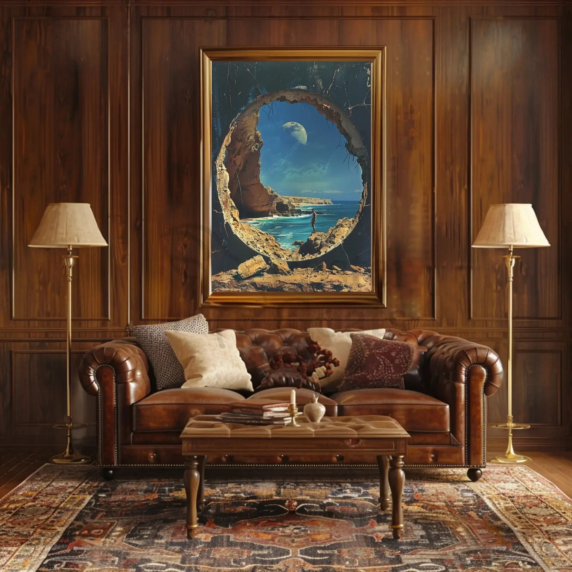 Surreal Ocean Landscape with Moon Futuristic Sci-Fi Poster PosterGoat