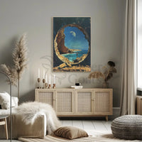 Surreal Ocean Landscape with Moon Futuristic Sci-Fi Poster PosterGoat