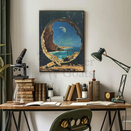 Surreal Ocean Landscape with Moon Futuristic Sci-Fi Poster PosterGoat