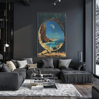 Surreal Ocean Landscape with Moon Futuristic Sci-Fi Poster PosterGoat