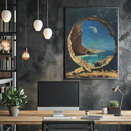 Surreal Ocean Landscape with Moon Futuristic Sci-Fi Poster PosterGoat