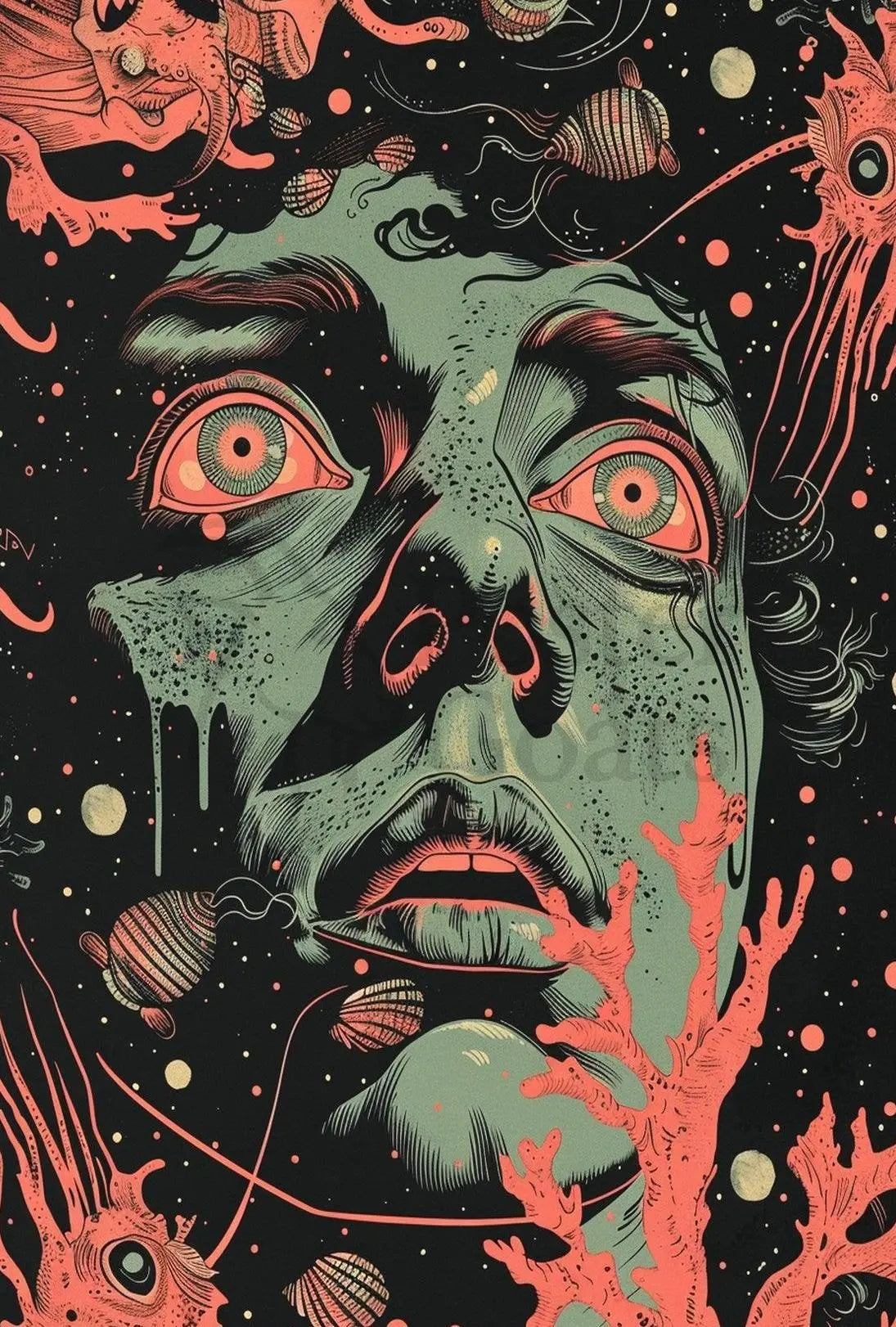 Surreal Psychedelic Face Abstract, Artistic, or Pop Culture Poster PosterGoat