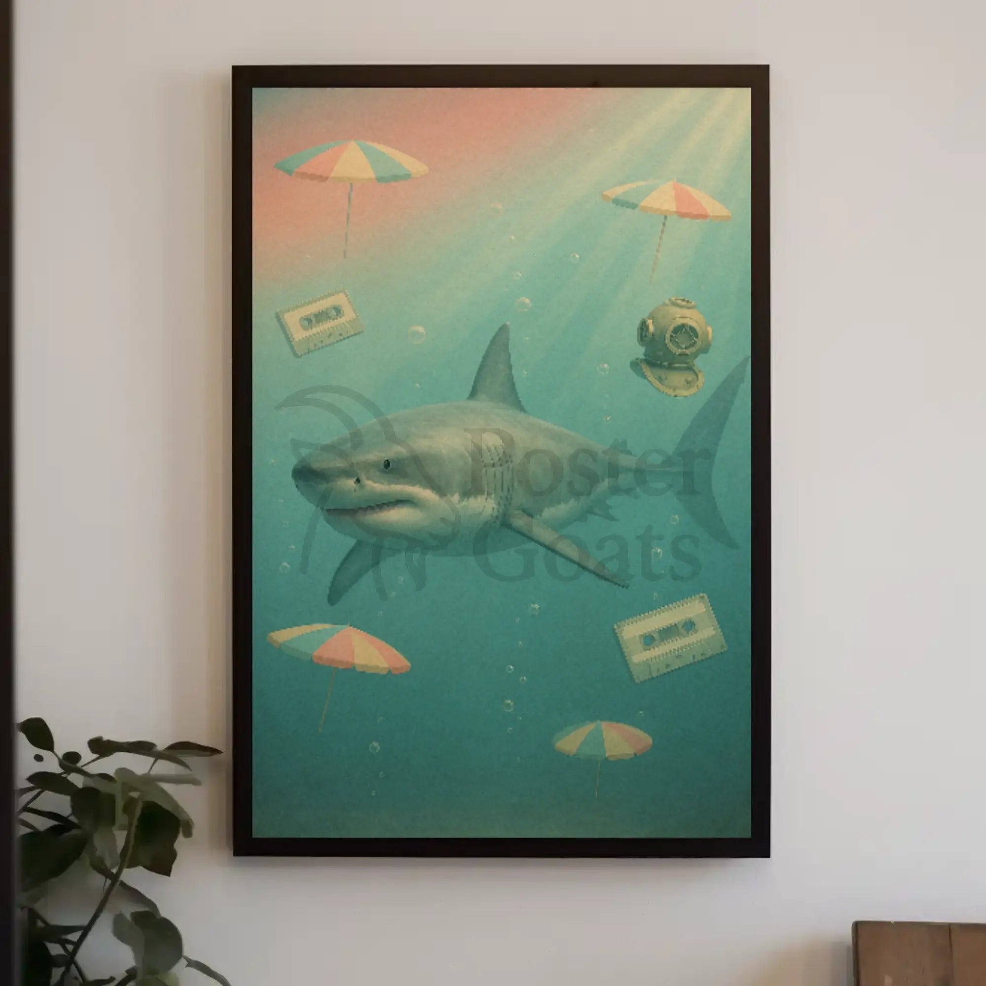 Surreal Shark Nostalgia Art Print Pop Culture Poster PosterGoat
