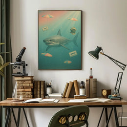 Surreal Shark Nostalgia Art Print Pop Culture Poster PosterGoat
