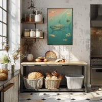 Surreal Shark Nostalgia Art Print Pop Culture Poster PosterGoat