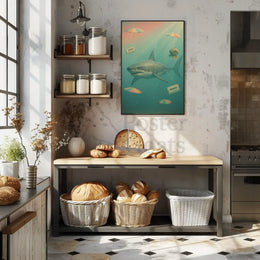 Surreal Shark Nostalgia Art Print Pop Culture Poster PosterGoat
