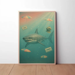 Surreal Shark Nostalgia Art Print Pop Culture Poster PosterGoat
