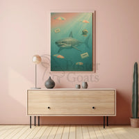 Surreal Shark Nostalgia Art Print Pop Culture Poster PosterGoat