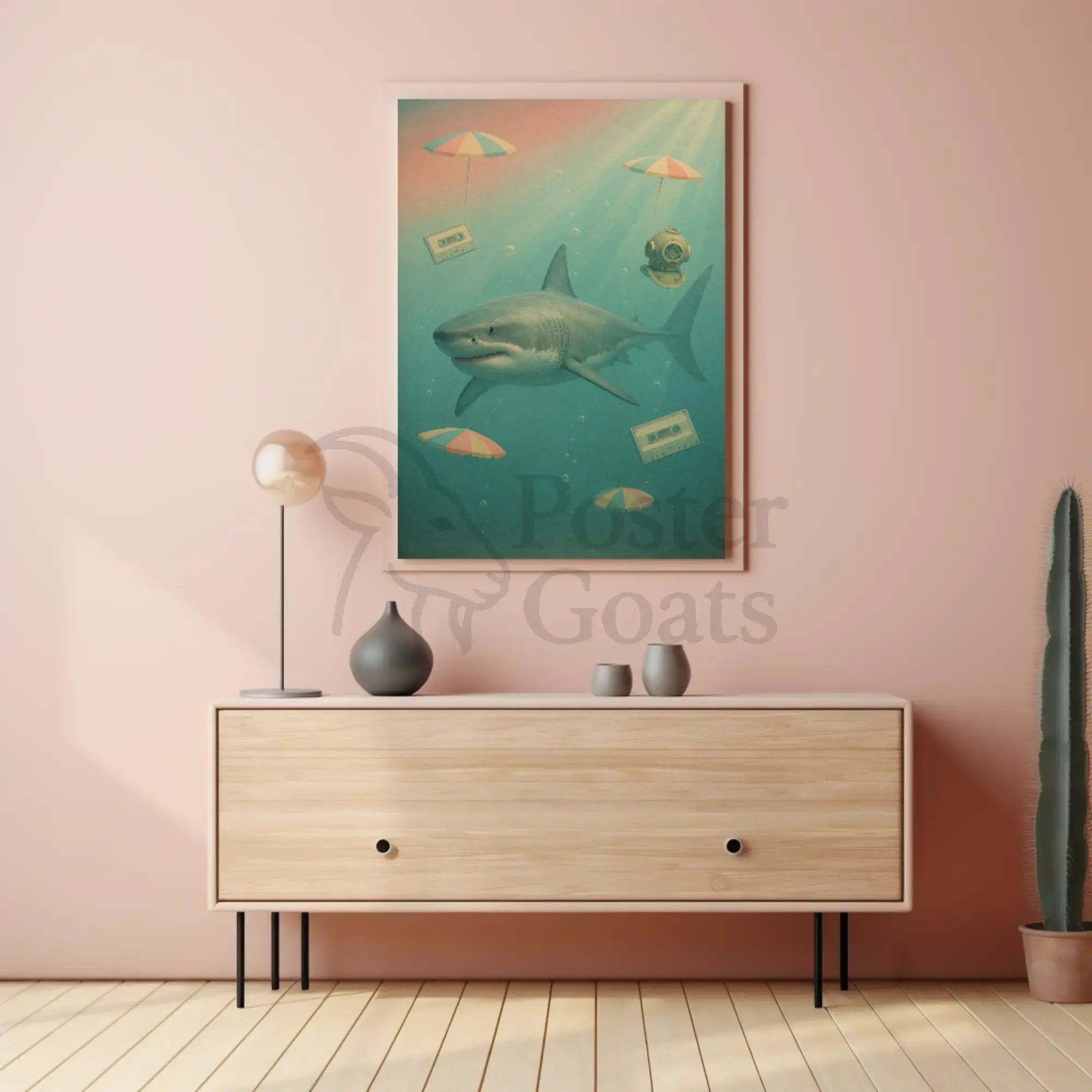 Surreal Shark Nostalgia Art Print Pop Culture Poster PosterGoat