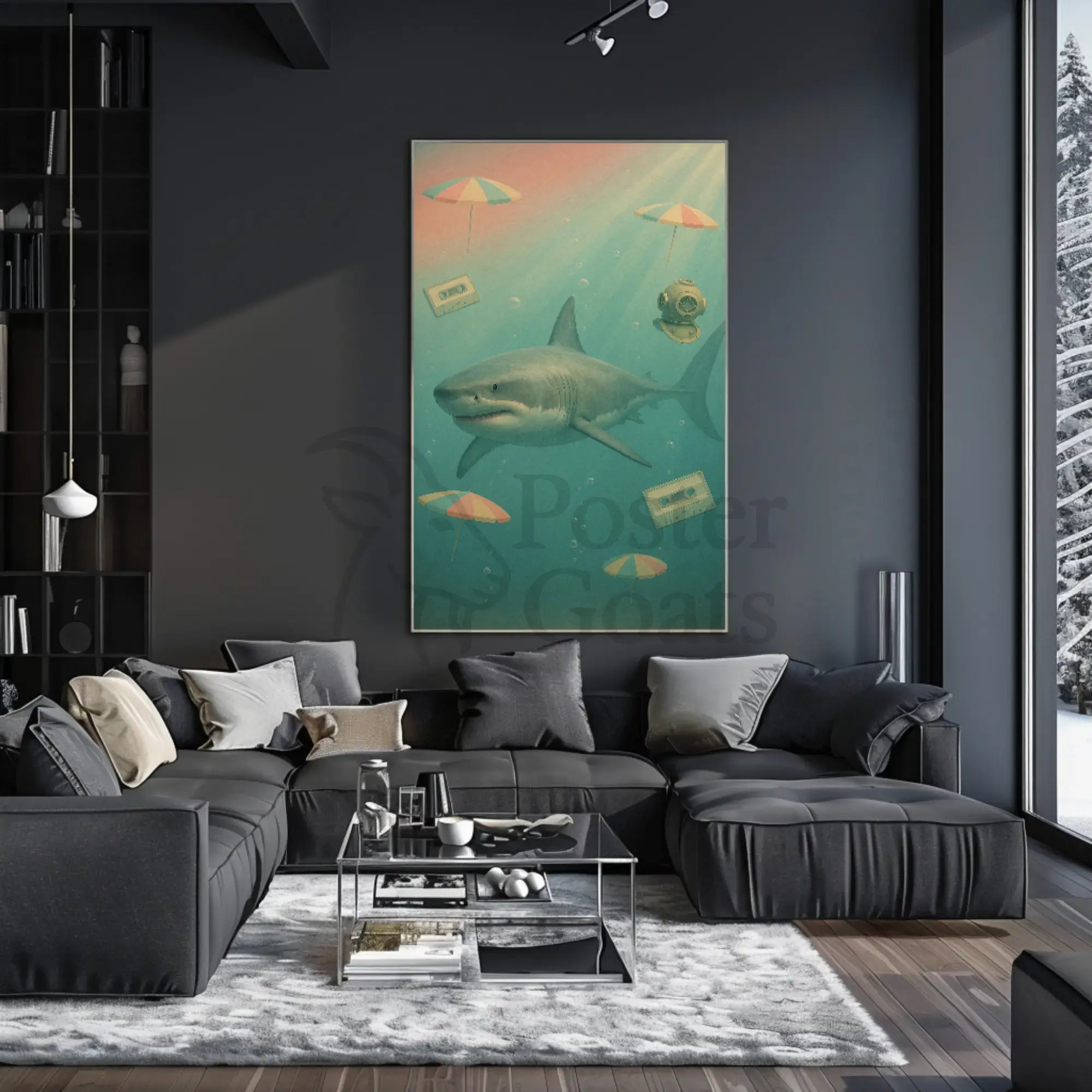 Surreal Shark Nostalgia Art Print Pop Culture Poster PosterGoat