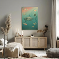 Surreal Shark Nostalgia Art Print Pop Culture Poster PosterGoat
