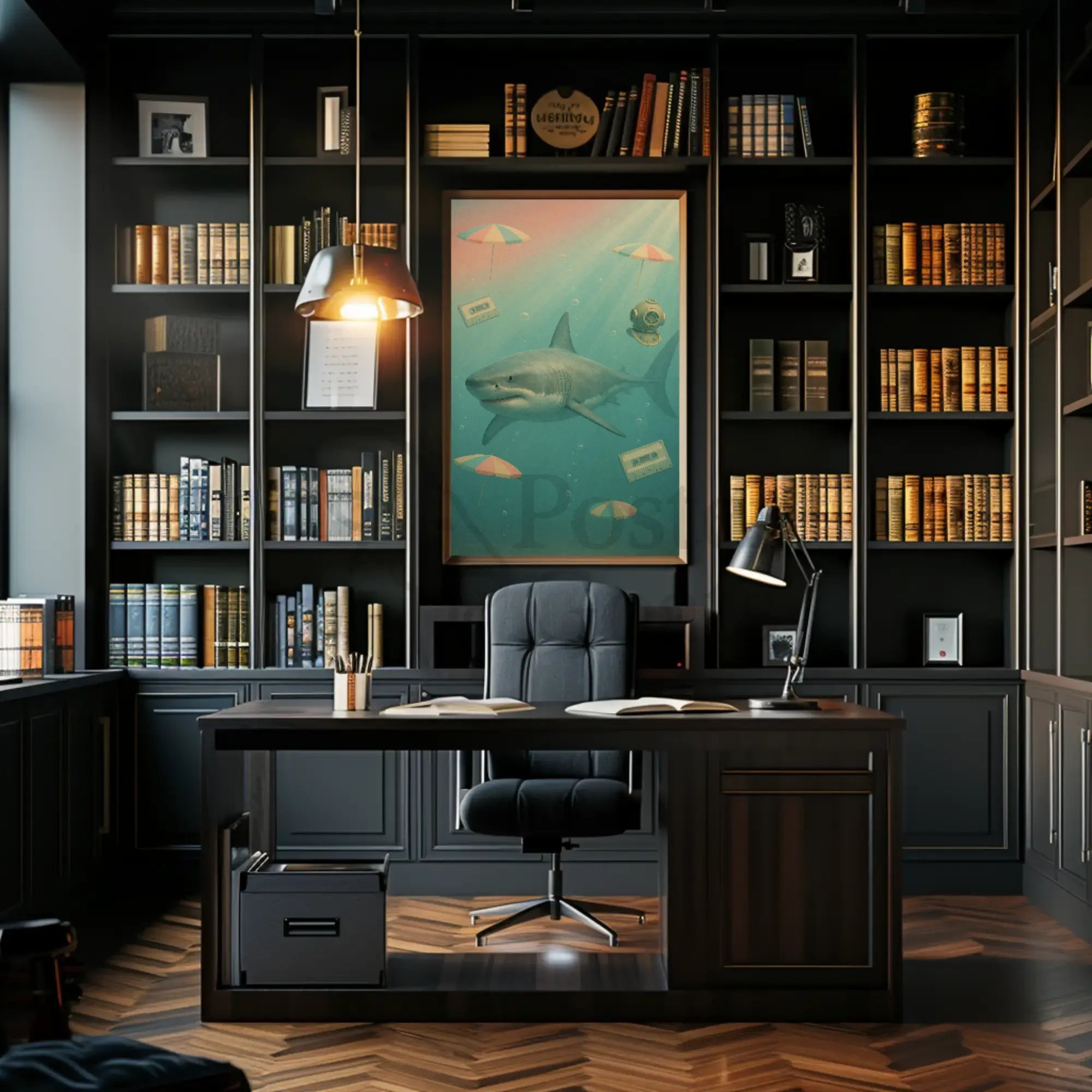 Surreal Shark Nostalgia Art Print Pop Culture Poster PosterGoat