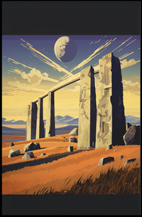 Surreal Stone Archway Under Cosmic Sky Fantasy Poster PosterGoat