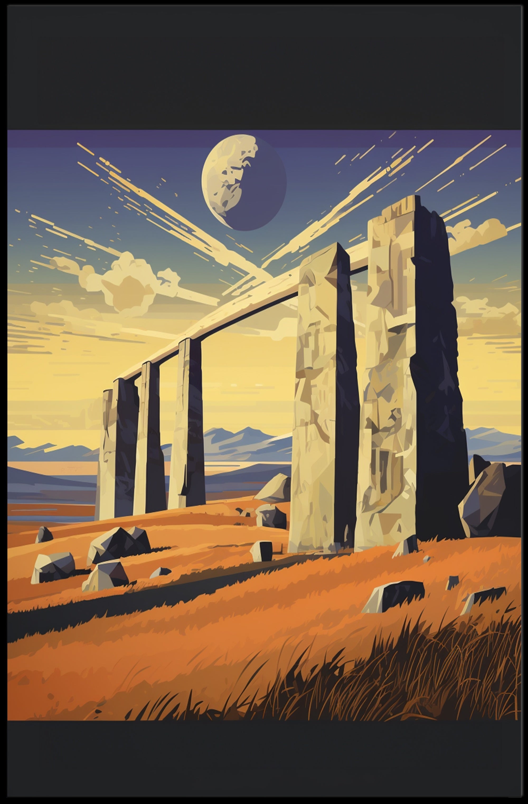 Surreal Stone Archway Under Cosmic Sky Fantasy Poster PosterGoat