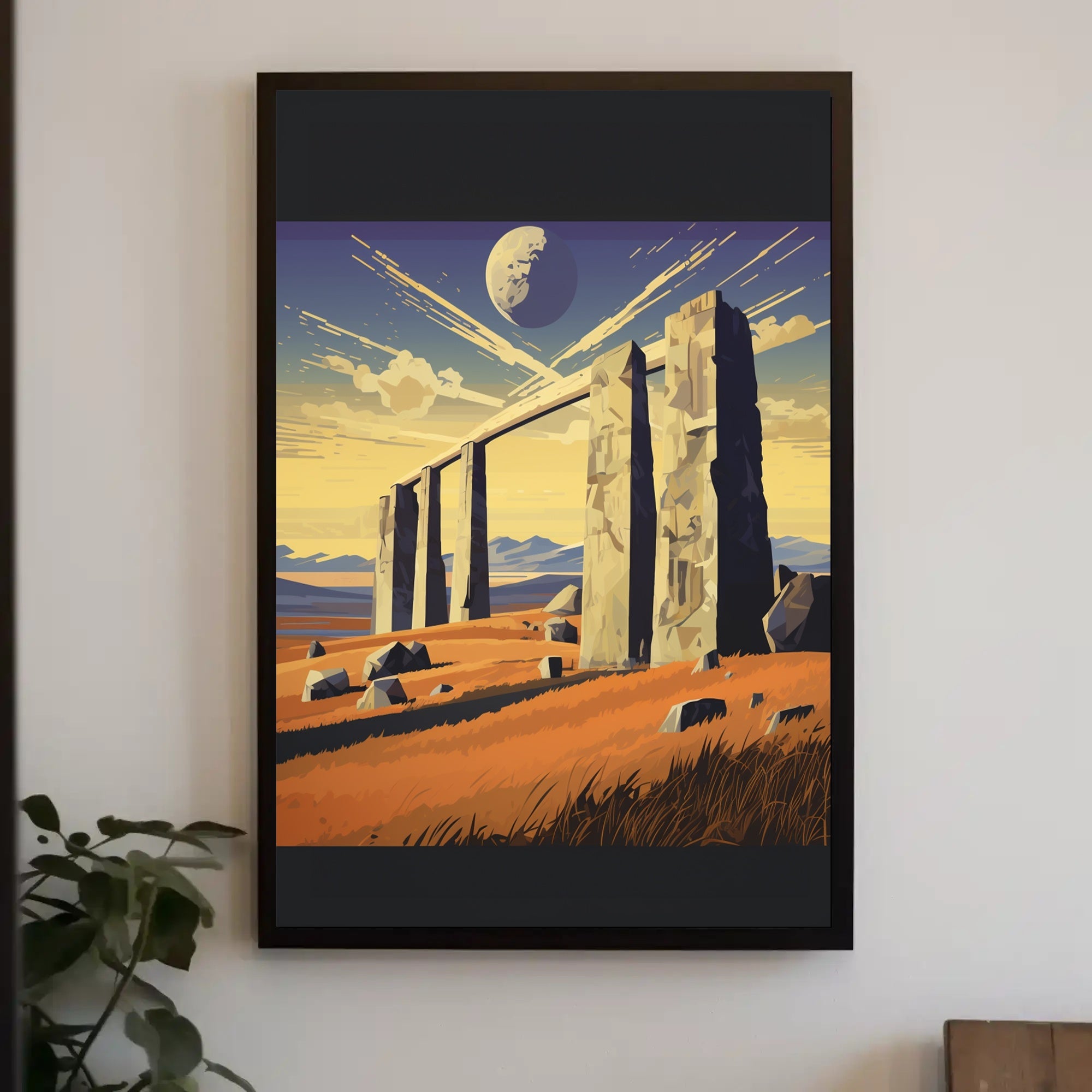 Surreal Stone Archway Under Cosmic Sky Fantasy Poster PosterGoat