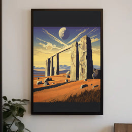 Surreal Stone Archway Under Cosmic Sky Fantasy Poster PosterGoat