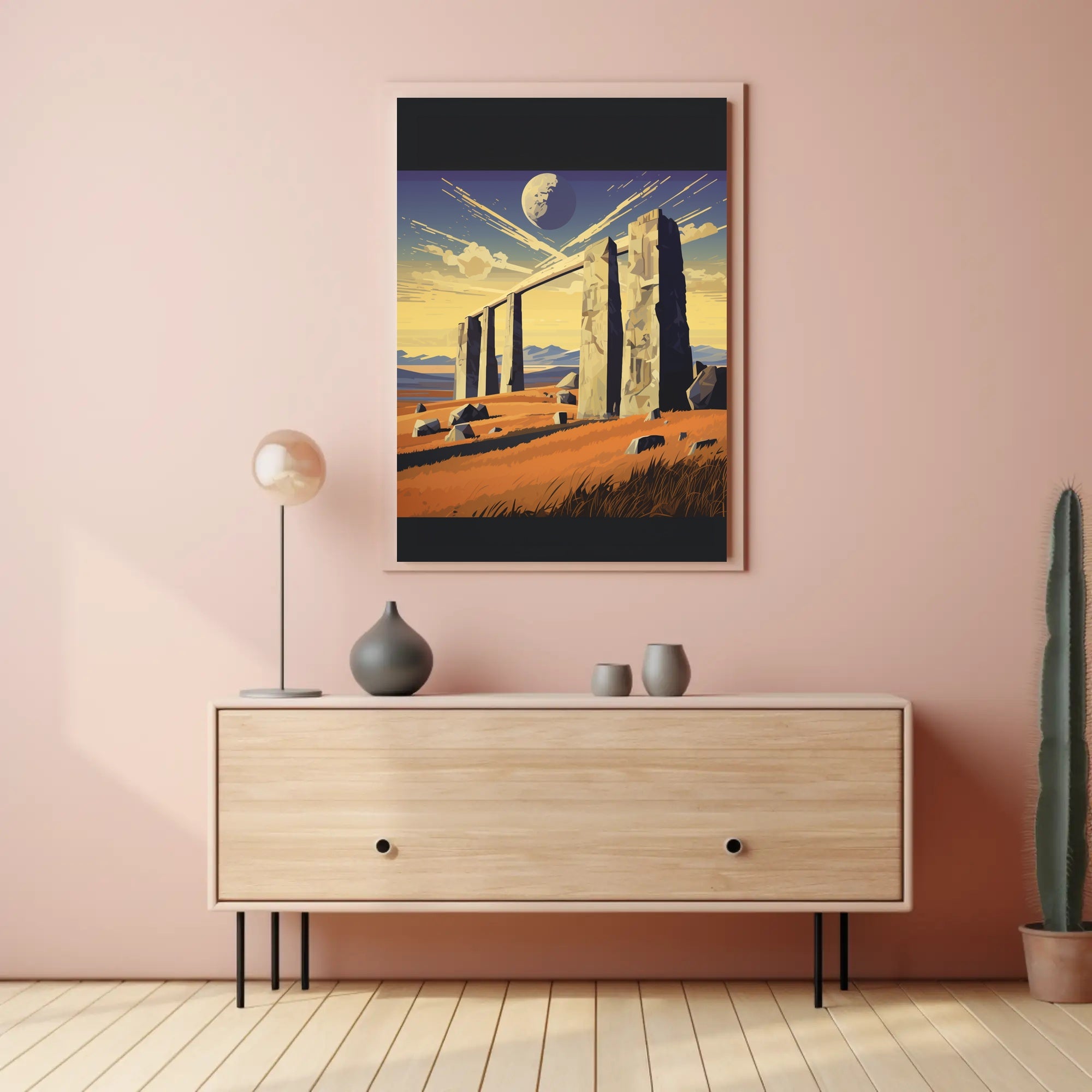 Surreal Stone Archway Under Cosmic Sky Fantasy Poster PosterGoat