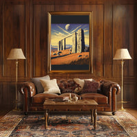 Surreal Stone Archway Under Cosmic Sky Fantasy Poster PosterGoat