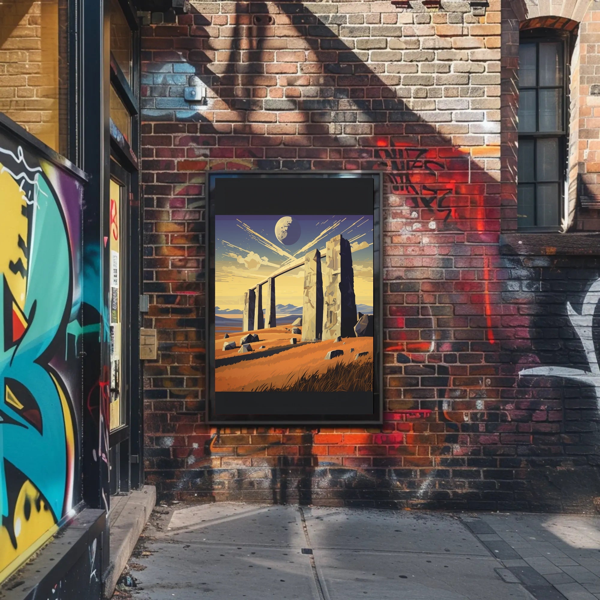 Surreal Stone Archway Under Cosmic Sky Fantasy Poster PosterGoat