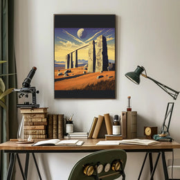 Surreal Stone Archway Under Cosmic Sky Fantasy Poster PosterGoat
