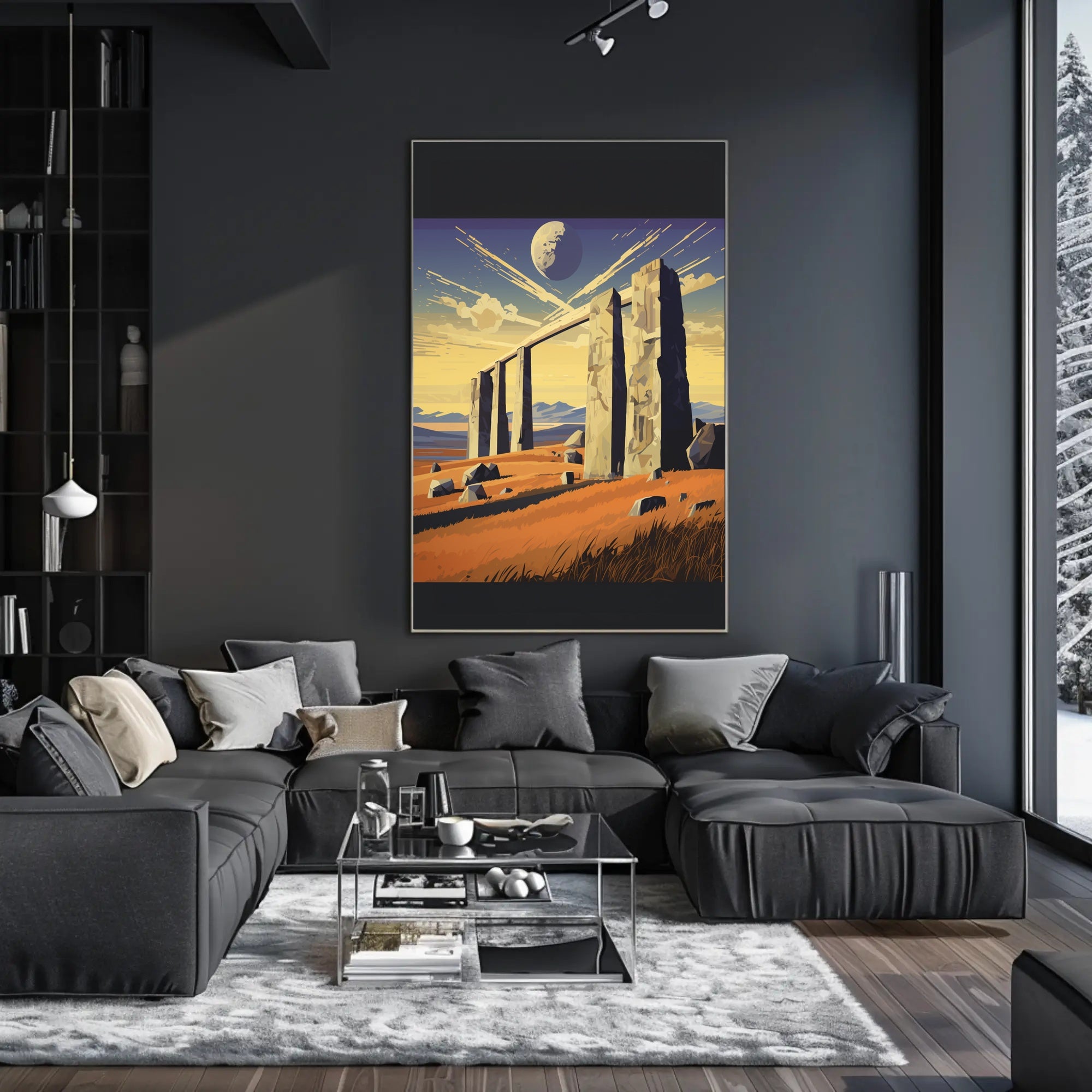 Surreal Stone Archway Under Cosmic Sky Fantasy Poster PosterGoat