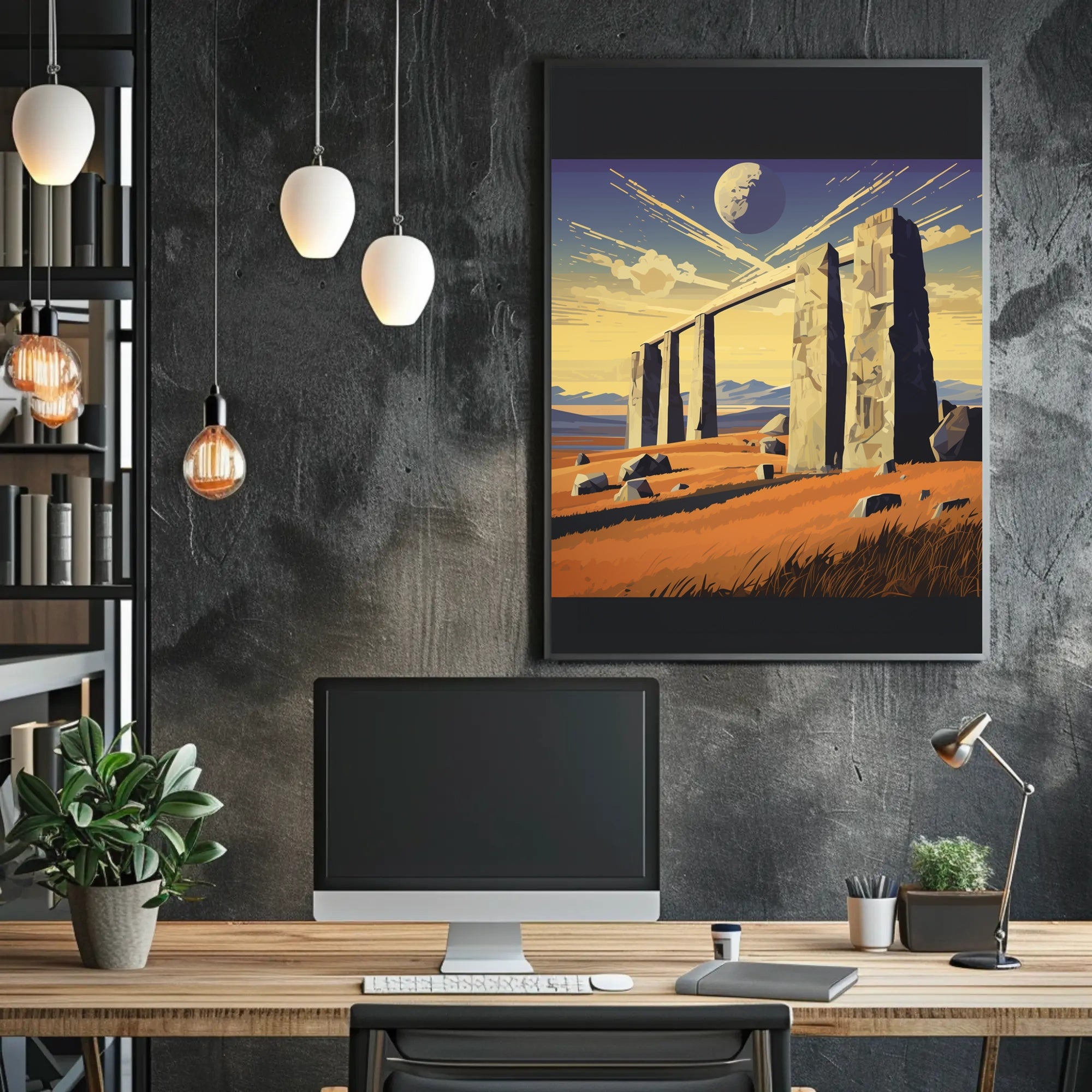 Surreal Stone Archway Under Cosmic Sky Fantasy Poster PosterGoat