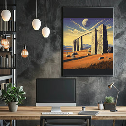 Surreal Stone Archway Under Cosmic Sky Fantasy Poster PosterGoat
