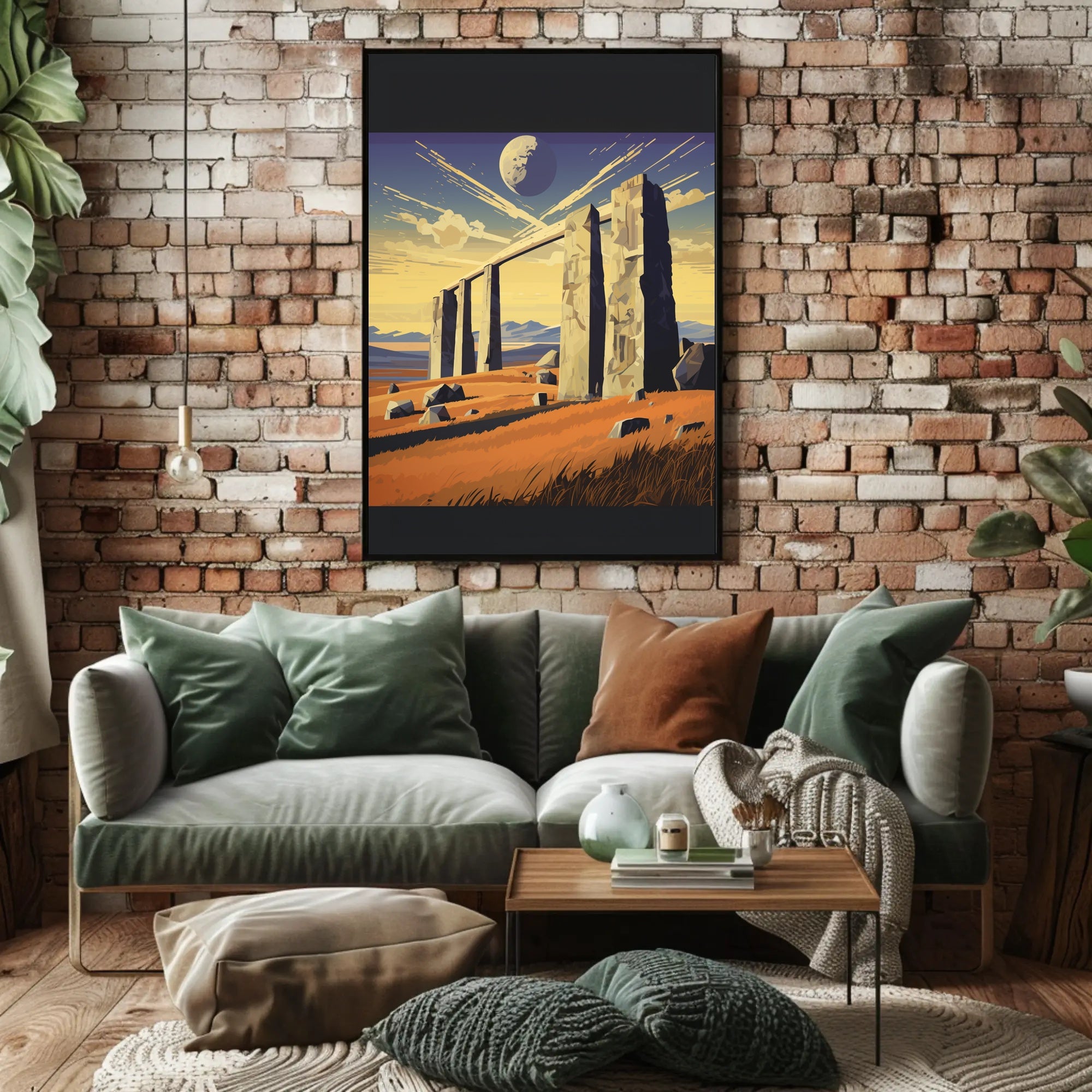 Surreal Stone Archway Under Cosmic Sky Fantasy Poster PosterGoat