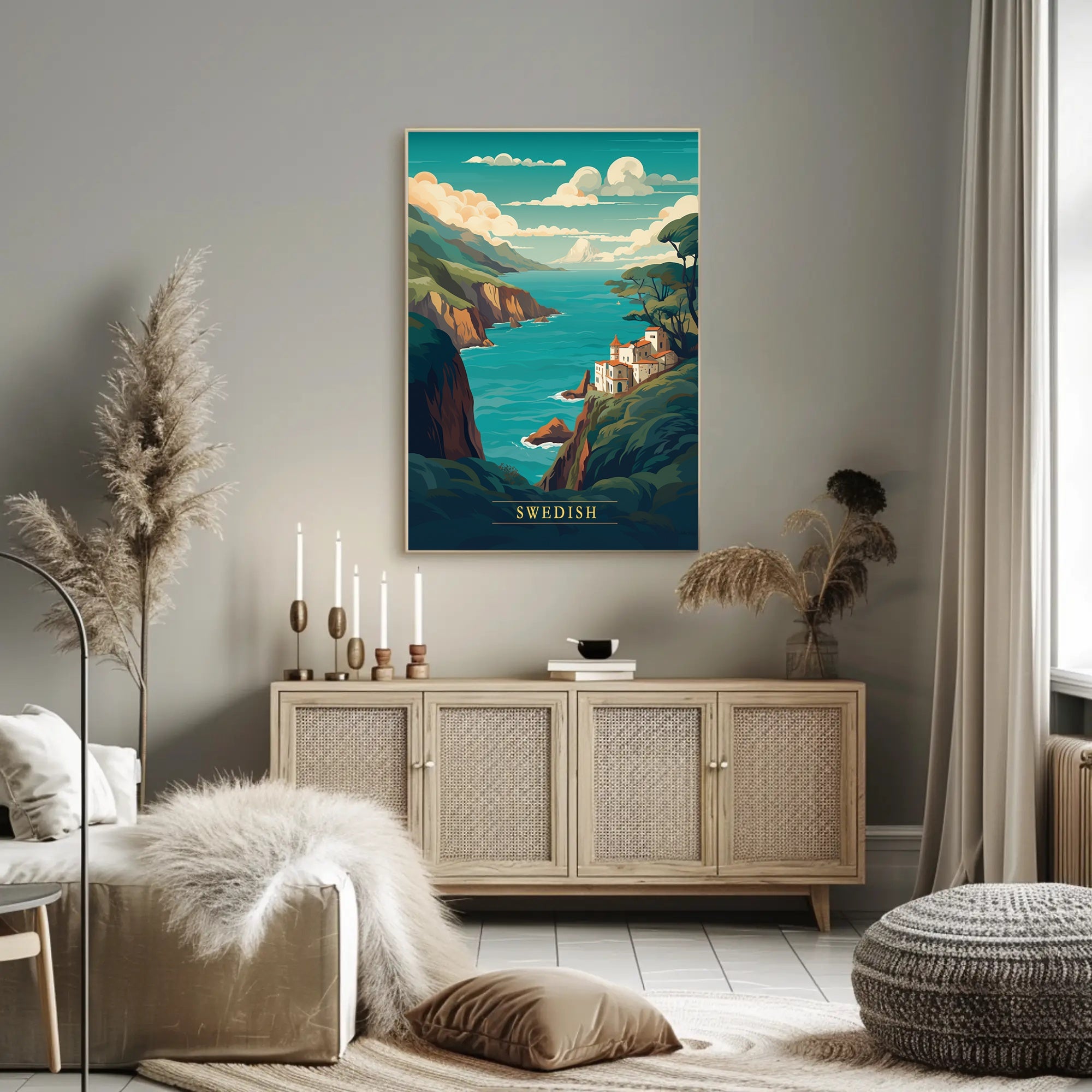 Swedish Coastal Retreat Vintage-inspired Travel Poster PosterGoat