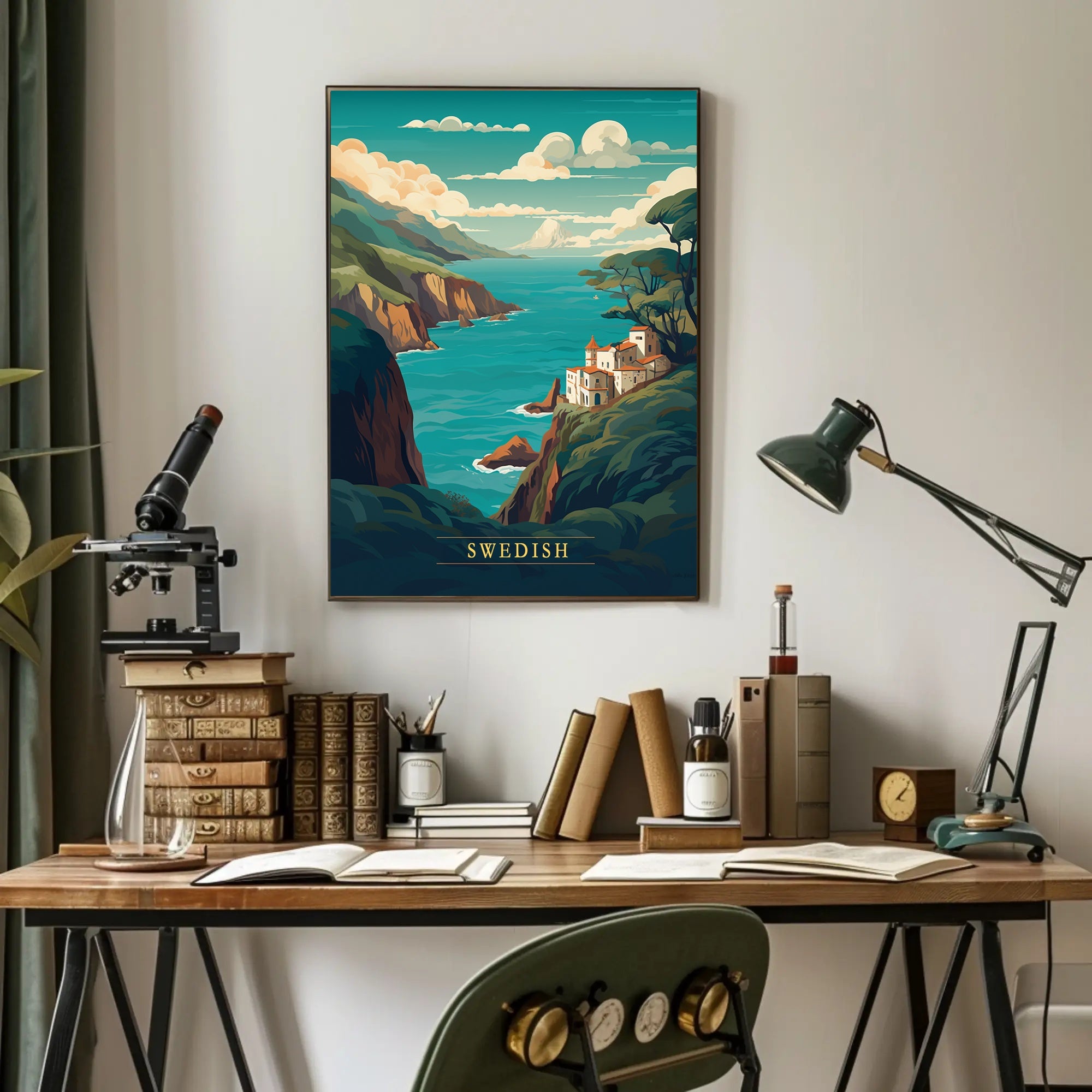 Swedish Coastal Retreat Vintage-inspired Travel Poster PosterGoat