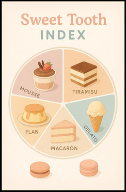 Sweet Tooth Index: An Artistic Dessert Infographic Poster PosterGoat