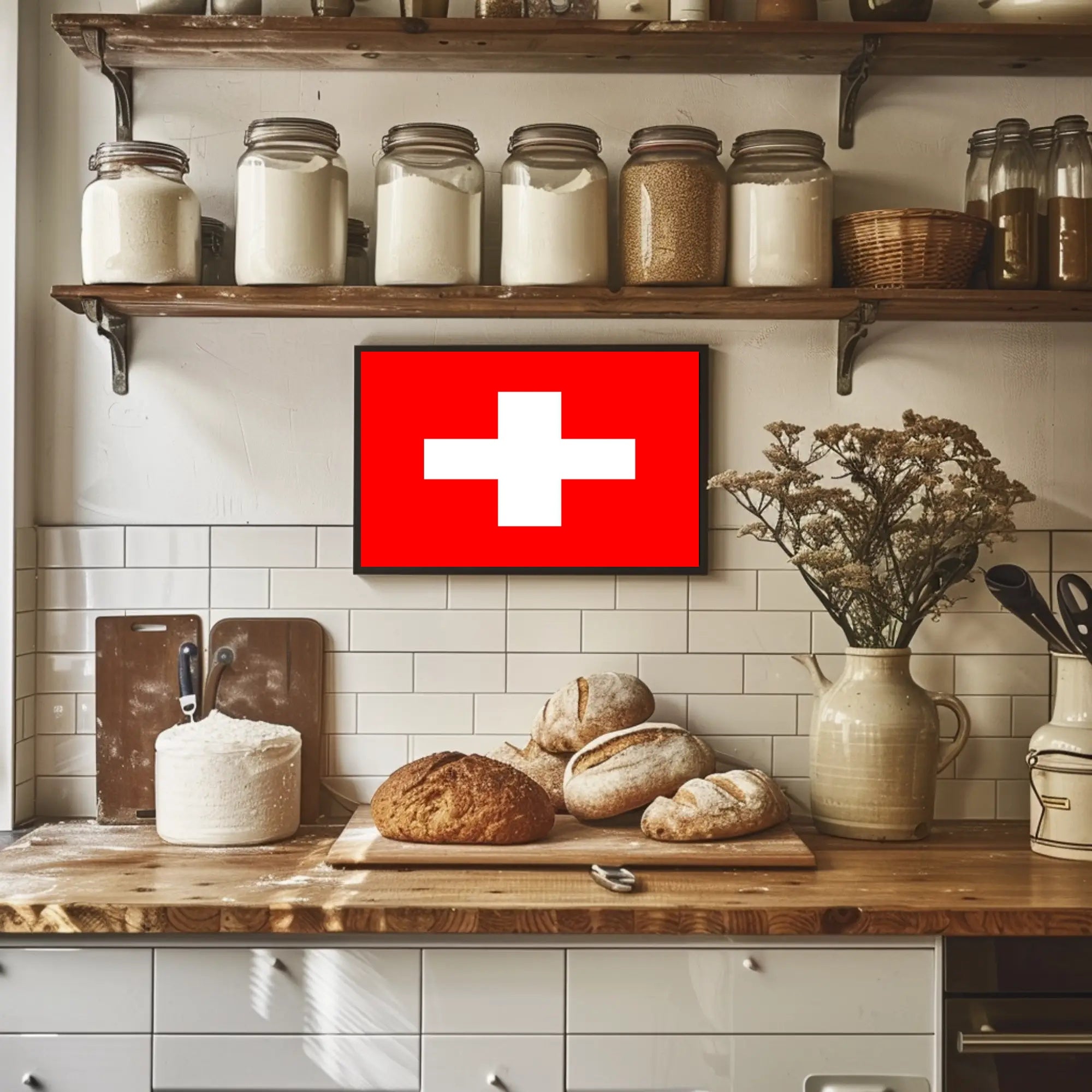 Swiss Flag Minimalist Art for Country Flag Poster PosterGoat