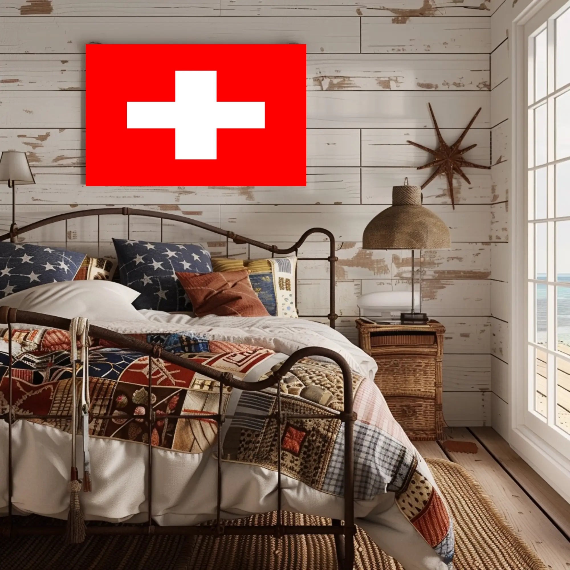 Swiss Flag Minimalist Art for Country Flag Poster PosterGoat