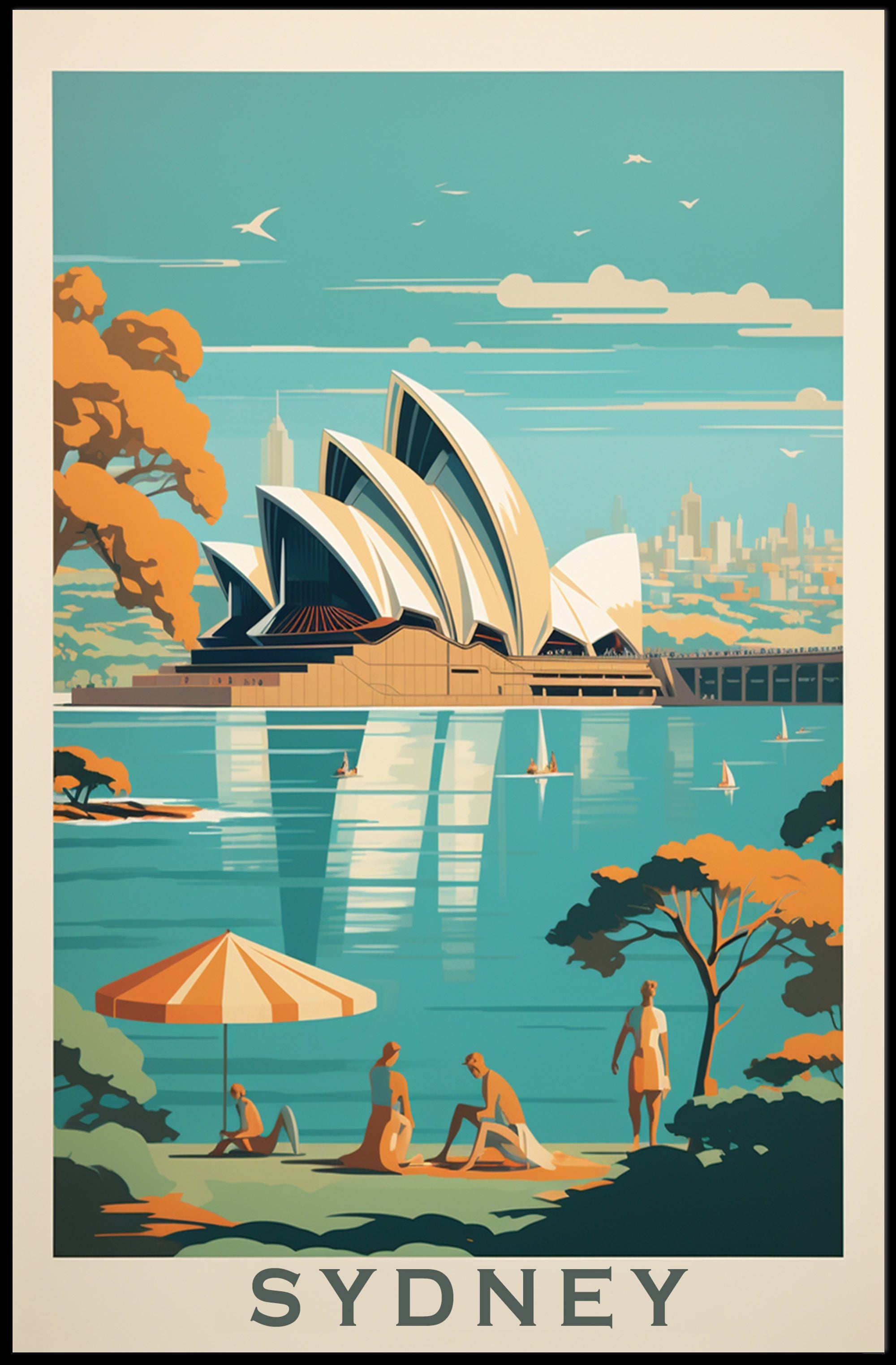 Sydney Opera House Retro Travel Poster PosterGoat