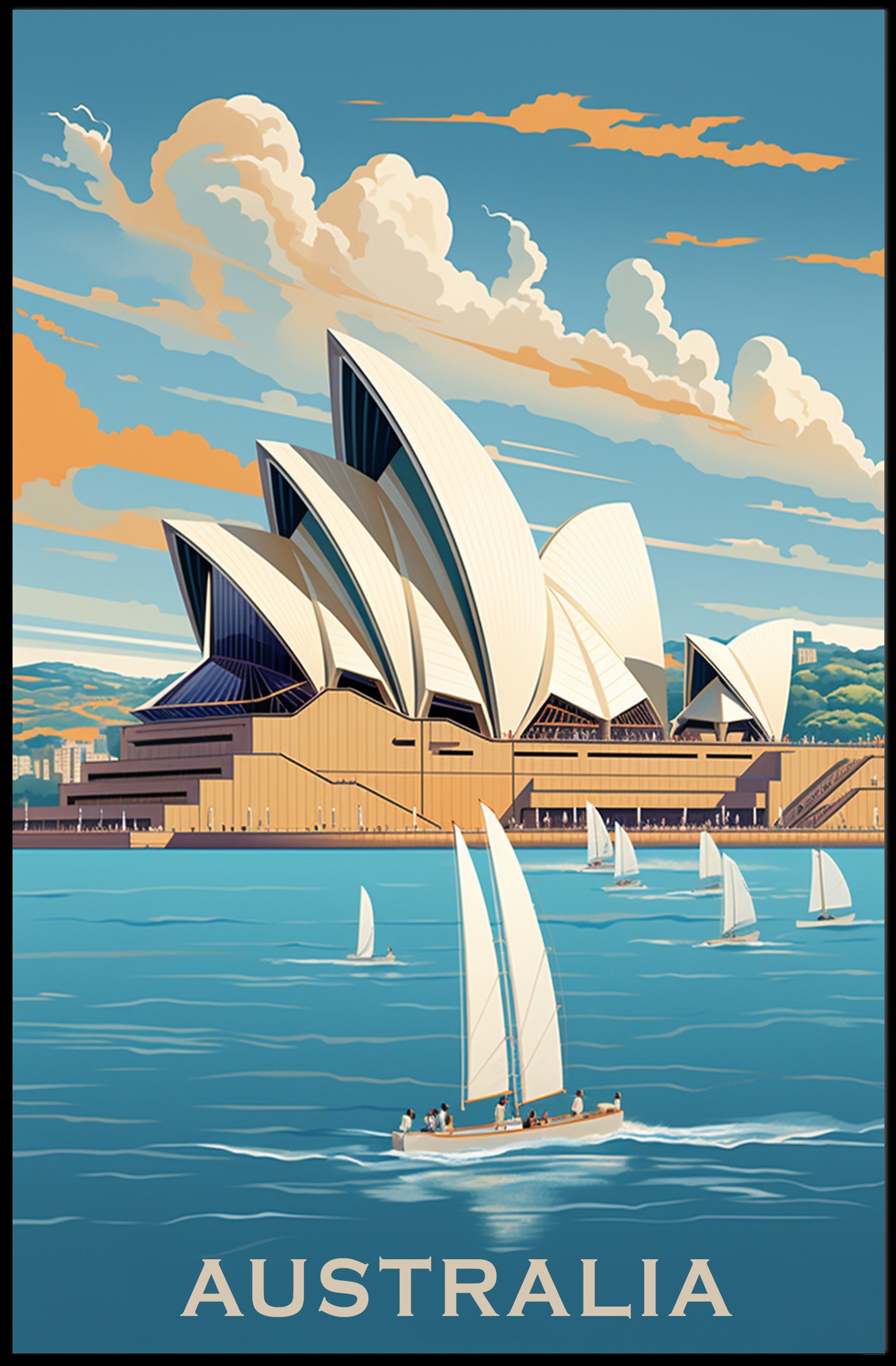 Sydney Opera House Vintage Style Travel Poster PosterGoat