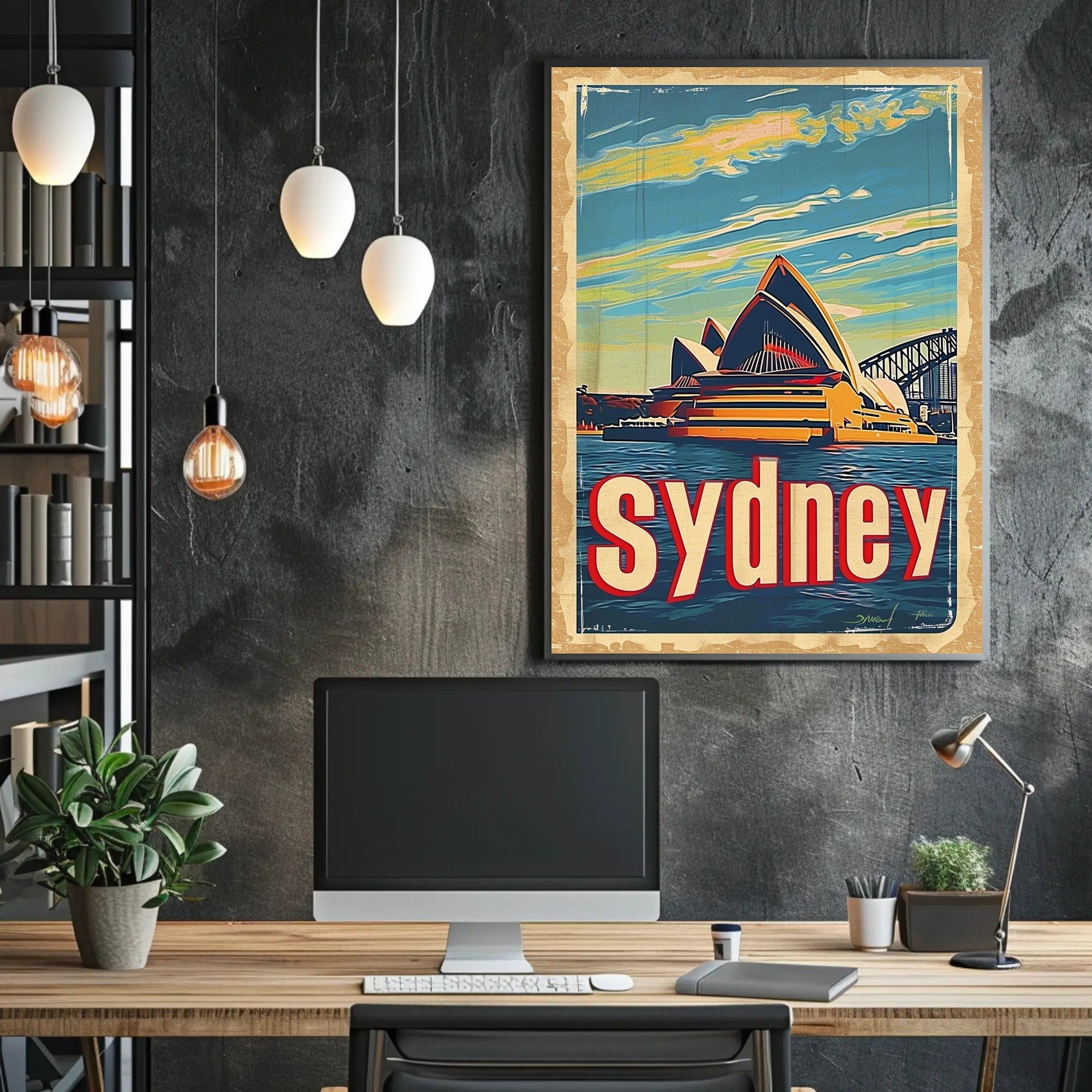 Sydney Skyline Vintage Travel Art: Urban Cityscape Poster PosterGoat