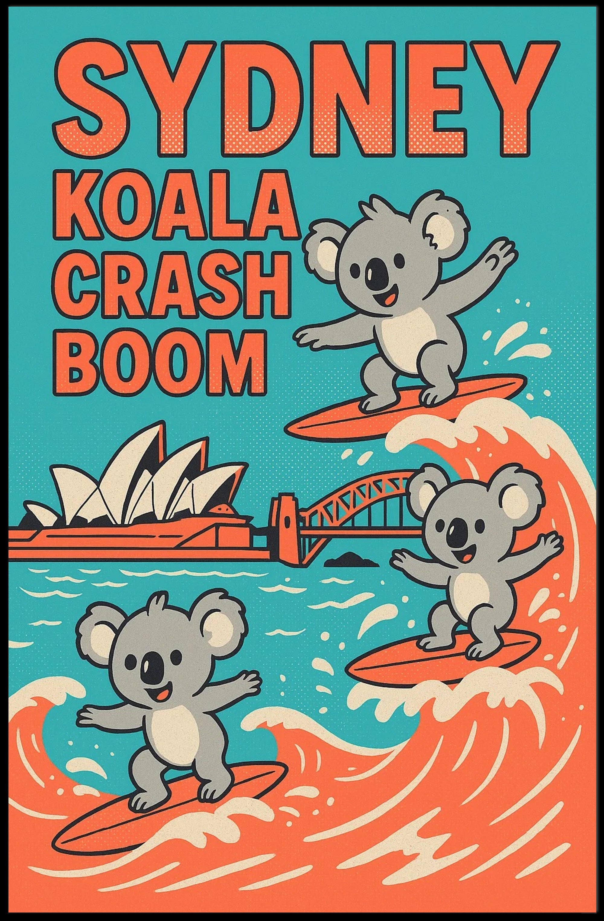 Sydney Surfing Koalas Cartoon - Cultural or Heritage Poster PosterGoat